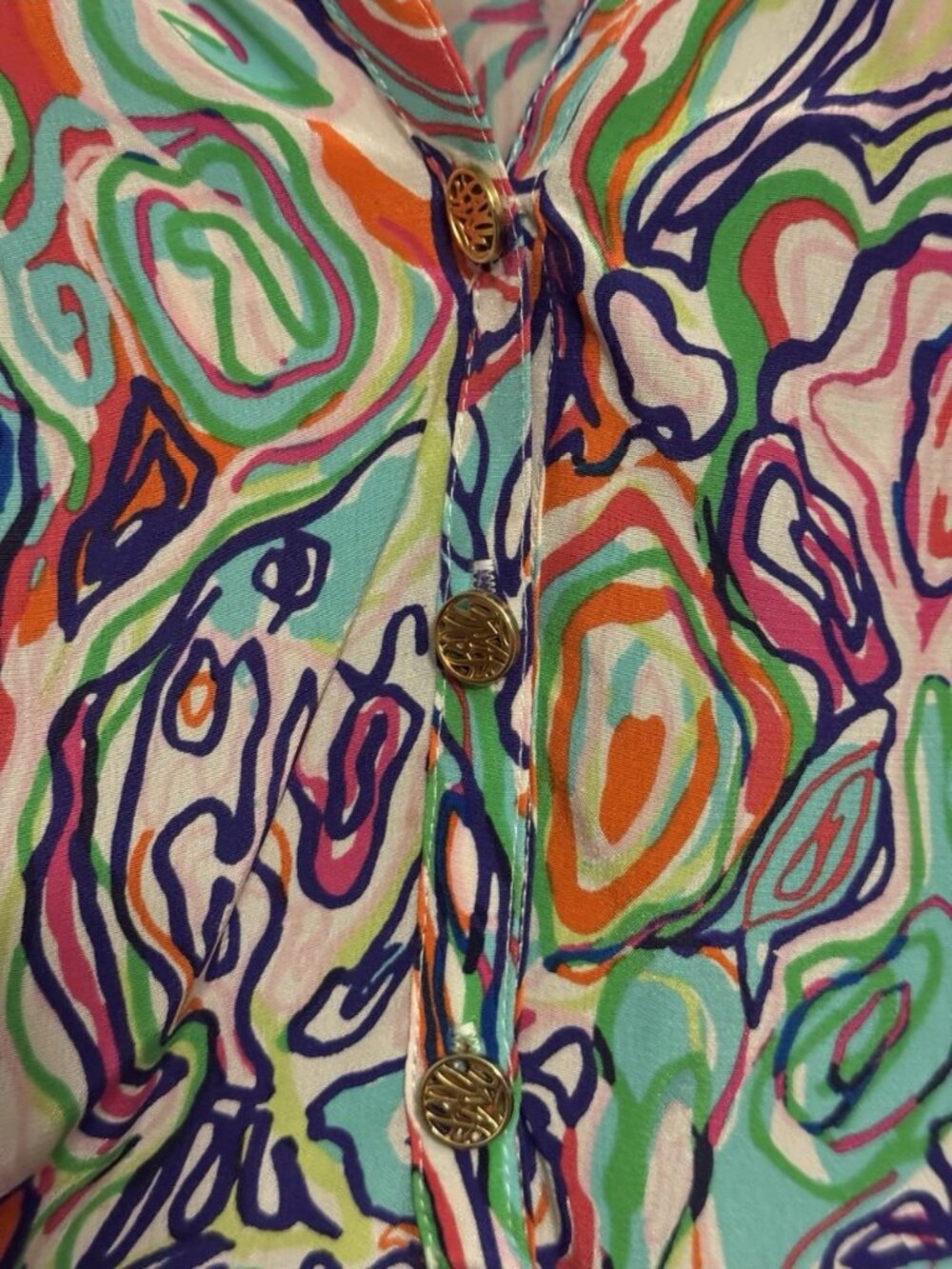 LILLY PULITZER Elsa Silk Top Tunic Blouse Colorful MEDIUM Preppy Quiet Luxury - Picture 6 of 9